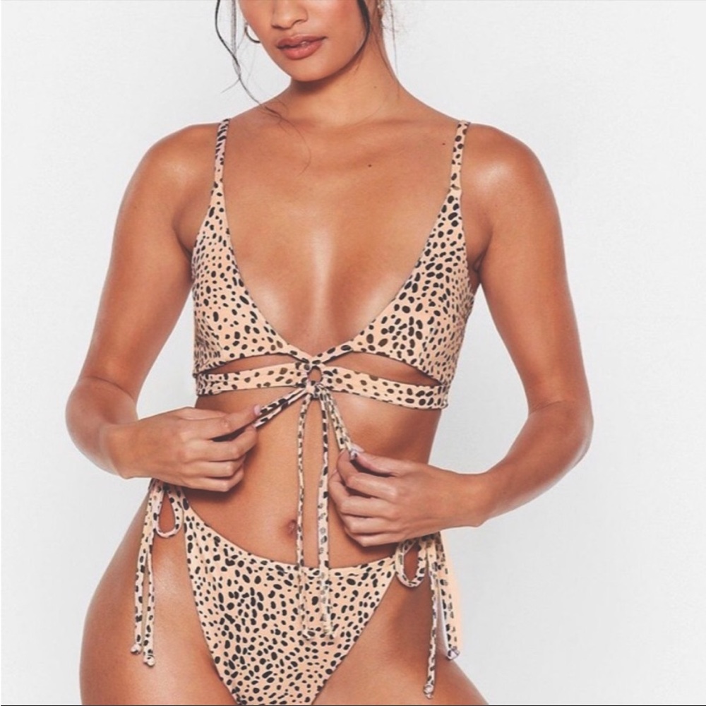 Nasty Gal Let's Go To The Beach Dalmatian Tie Bikini Set